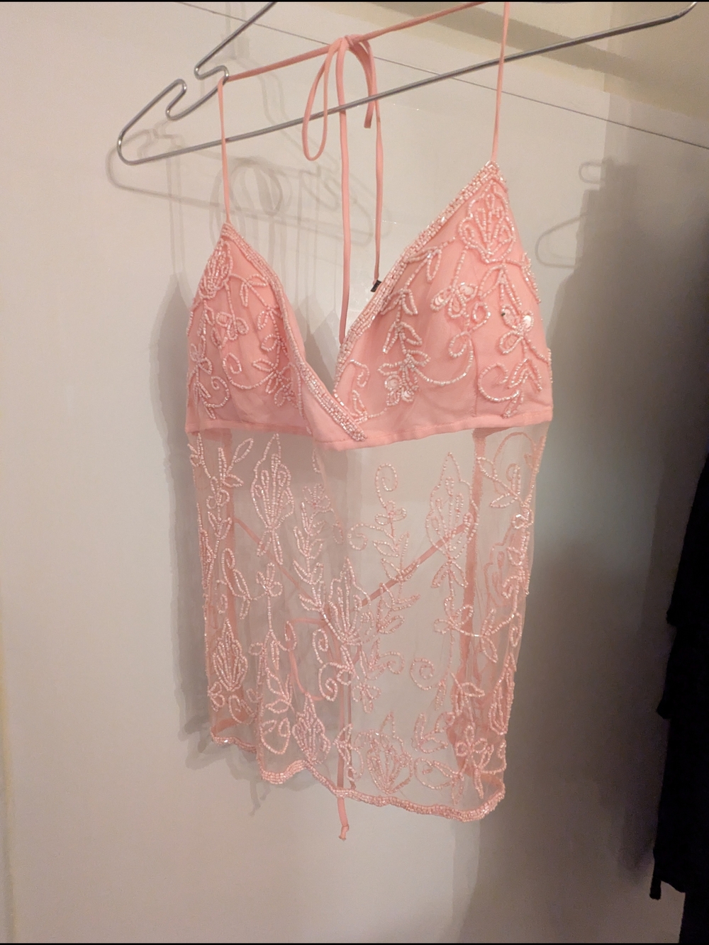 ** Rare** Vintage Y2K Passport Pink Beaded Backless Tank Top
